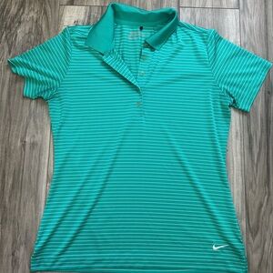 Nike Golf Tour Performance Women's Teal Dri-Fit Striped Collard Polo SS Size M